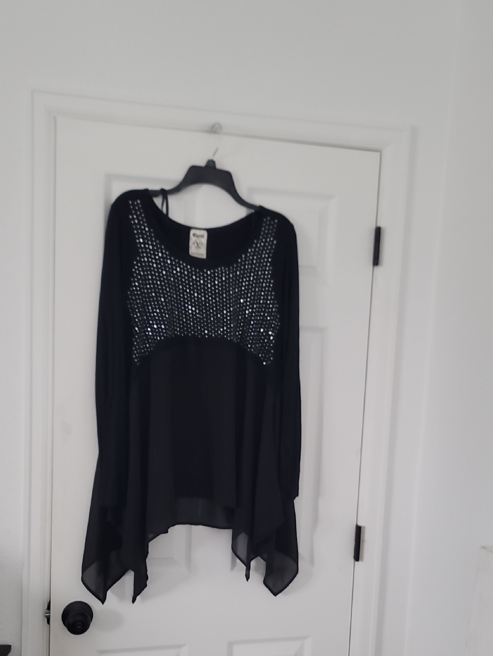 Vocal Black Jeweled Handkerchief-Hem Tunic
